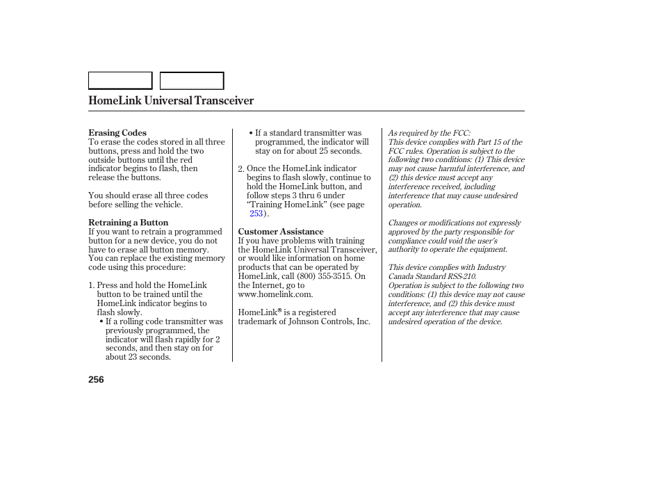 Homelink universal transceiver | Acura 2007 RDX - Owner's Manual User Manual | Page 260 / 442