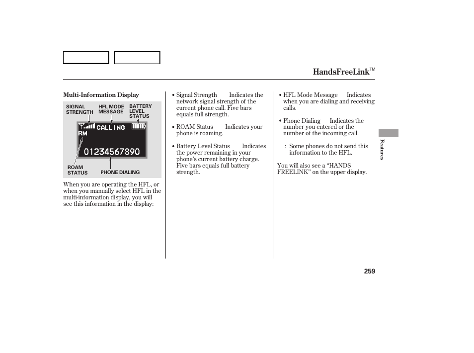 Handsfreelink | Acura 2007 RDX - Owner's Manual User Manual | Page 263 / 442