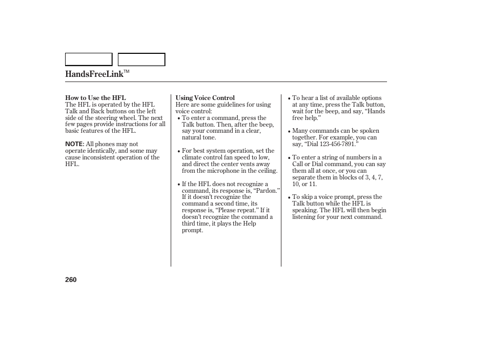 Handsfreelink | Acura 2007 RDX - Owner's Manual User Manual | Page 264 / 442