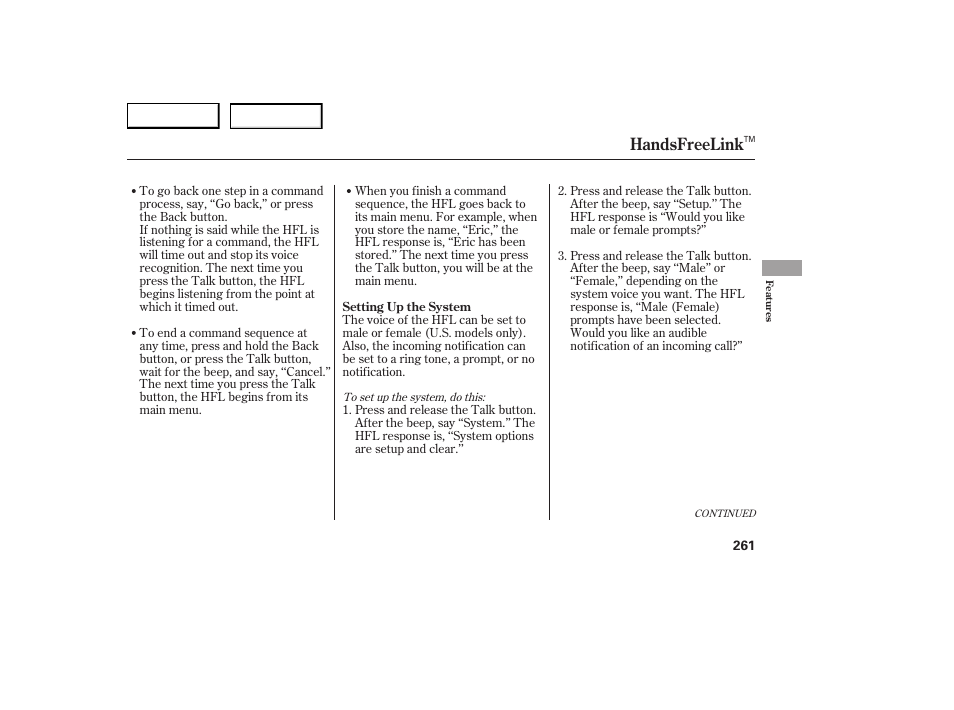Handsfreelink | Acura 2007 RDX - Owner's Manual User Manual | Page 265 / 442