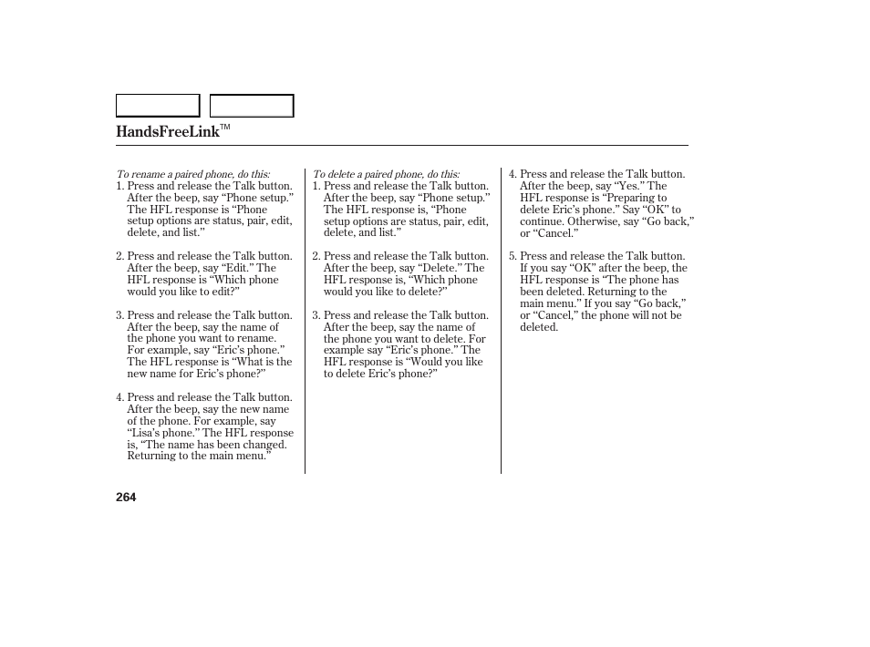 Handsfreelink | Acura 2007 RDX - Owner's Manual User Manual | Page 268 / 442