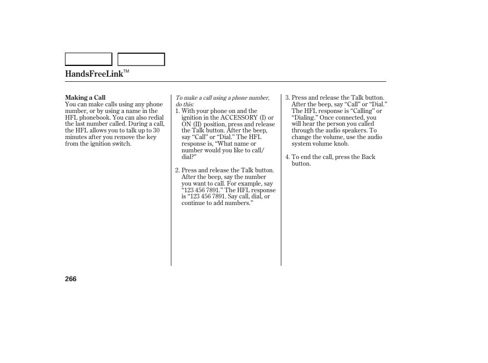 Handsfreelink | Acura 2007 RDX - Owner's Manual User Manual | Page 270 / 442