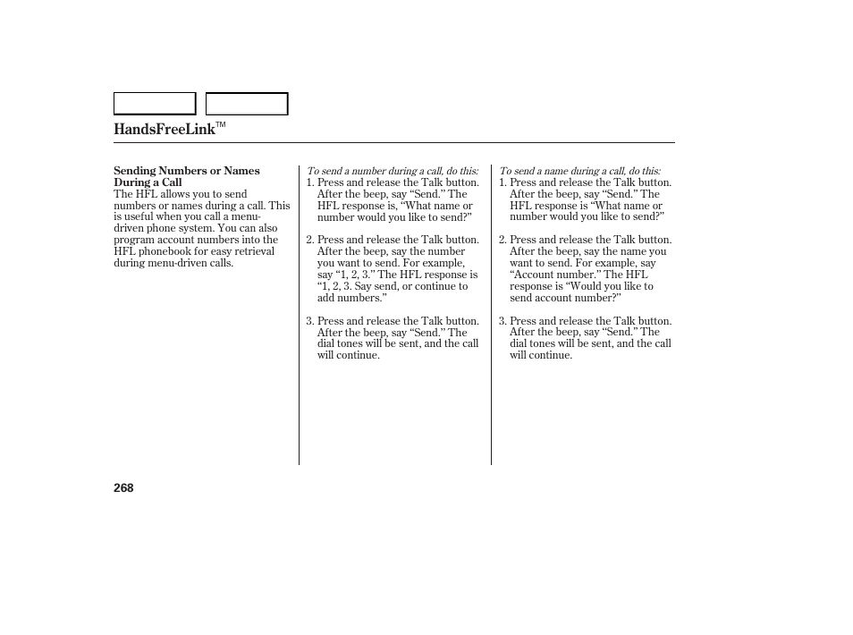Handsfreelink | Acura 2007 RDX - Owner's Manual User Manual | Page 272 / 442