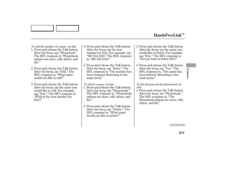 Handsfreelink | Acura 2007 RDX - Owner's Manual User Manual | Page 275 / 442