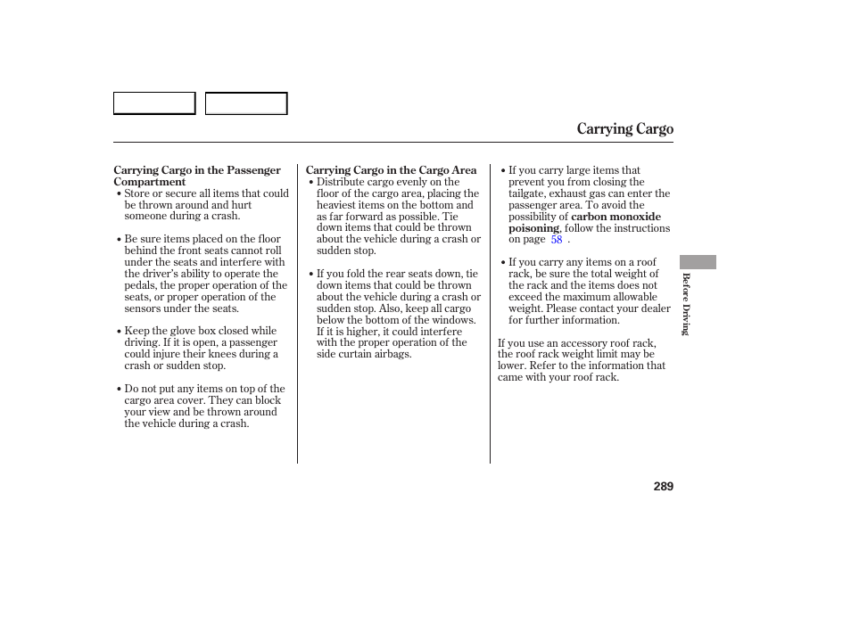 Carrying cargo | Acura 2007 RDX - Owner's Manual User Manual | Page 293 / 442