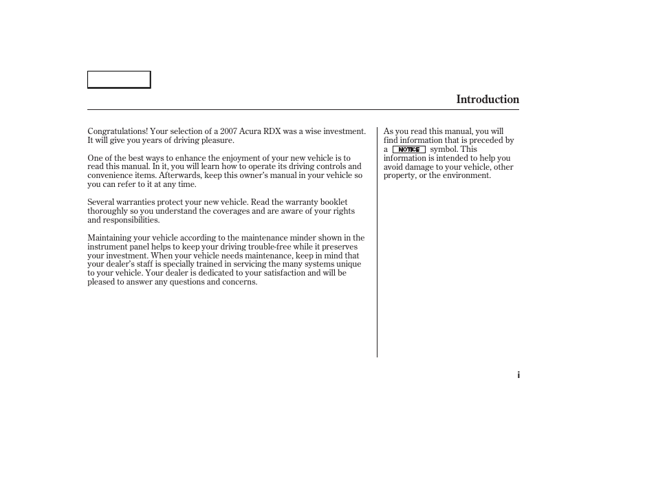 Introduction | Acura 2007 RDX - Owner's Manual User Manual | Page 3 / 442