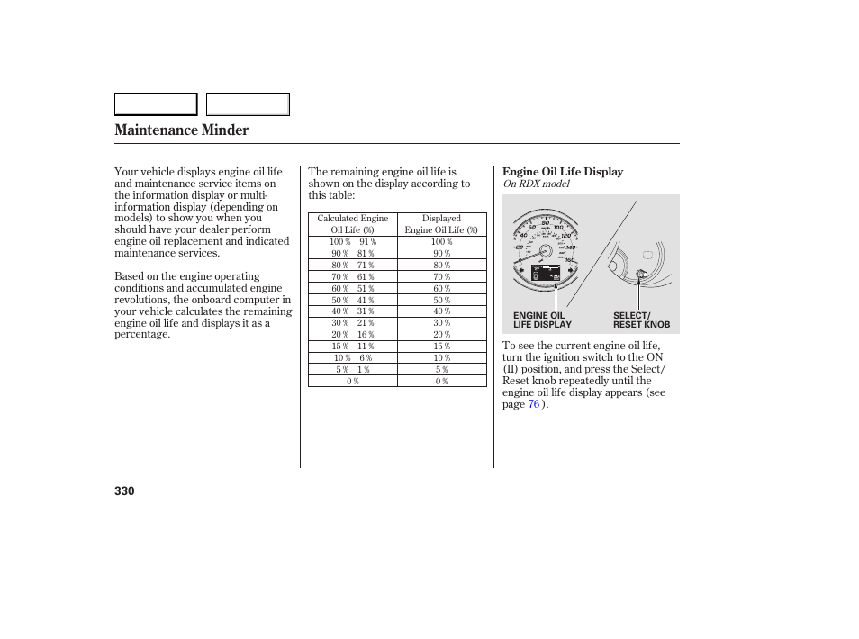 Maintenance minder | Acura 2007 RDX - Owner's Manual User Manual | Page 334 / 442