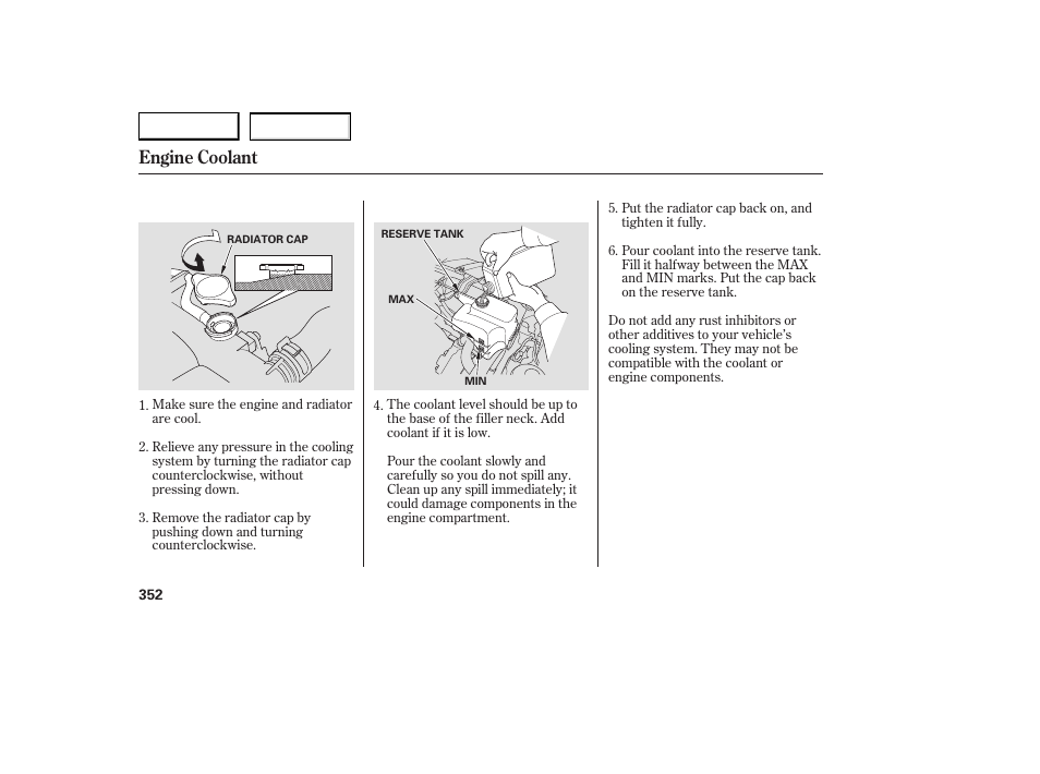Engine coolant | Acura 2007 RDX - Owner's Manual User Manual | Page 356 / 442