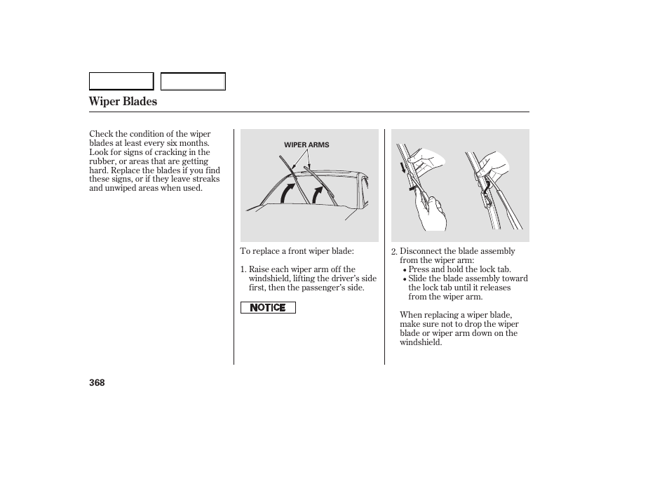 Wiper blades | Acura 2007 RDX - Owner's Manual User Manual | Page 372 / 442