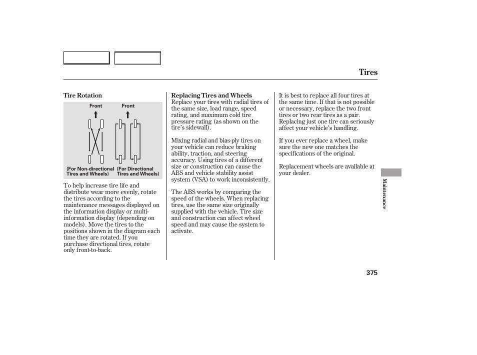 Tires | Acura 2007 RDX - Owner's Manual User Manual | Page 379 / 442