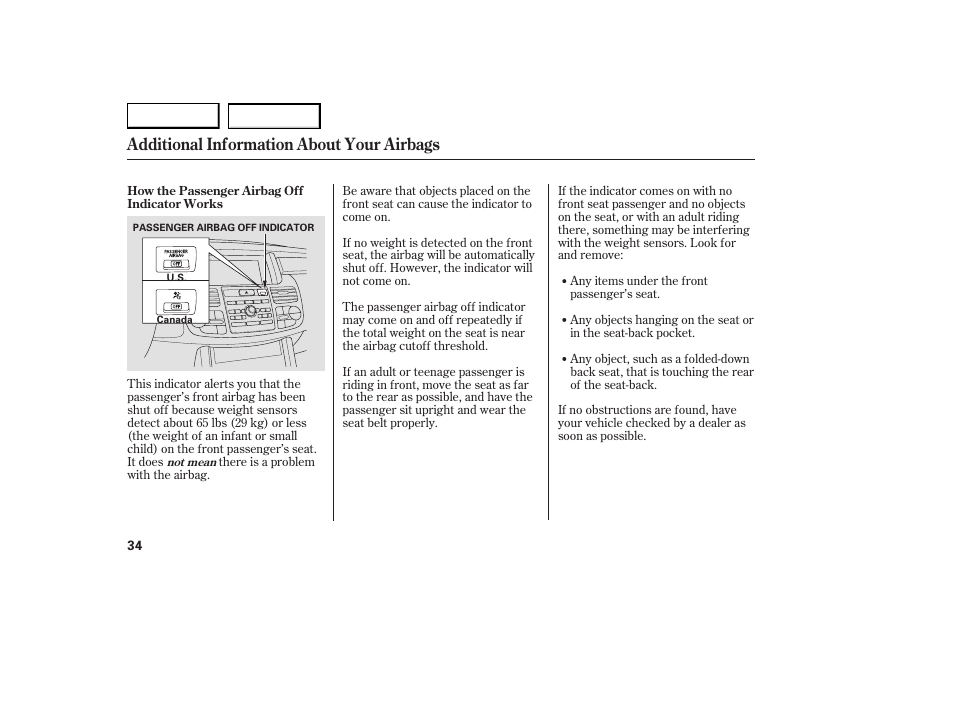 Additional information about your airbags | Acura 2007 RDX - Owner's Manual User Manual | Page 38 / 442