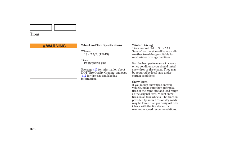 Tires | Acura 2007 RDX - Owner's Manual User Manual | Page 380 / 442