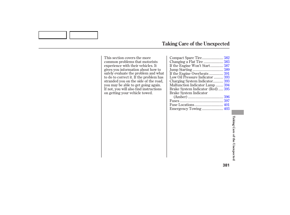 Taking care of the unexpected | Acura 2007 RDX - Owner's Manual User Manual | Page 385 / 442
