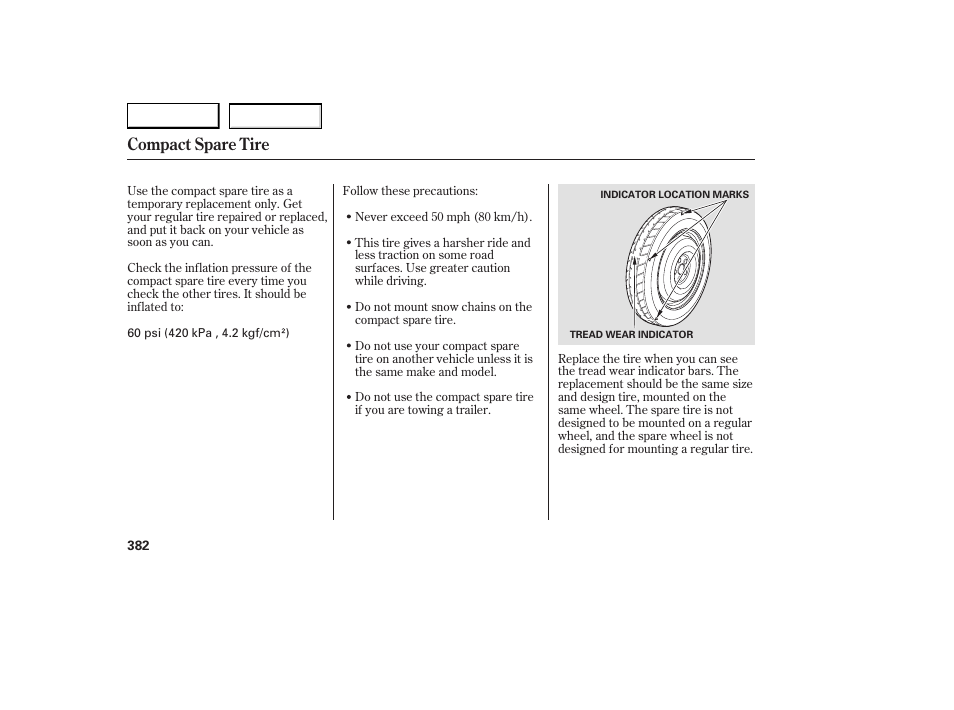 Compact spare tire | Acura 2007 RDX - Owner's Manual User Manual | Page 386 / 442