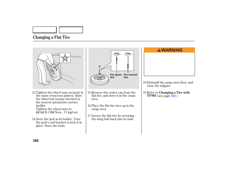 Changing a flat tire | Acura 2007 RDX - Owner's Manual User Manual | Page 390 / 442