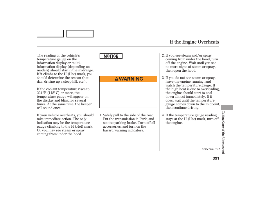 If the engine overheats | Acura 2007 RDX - Owner's Manual User Manual | Page 395 / 442