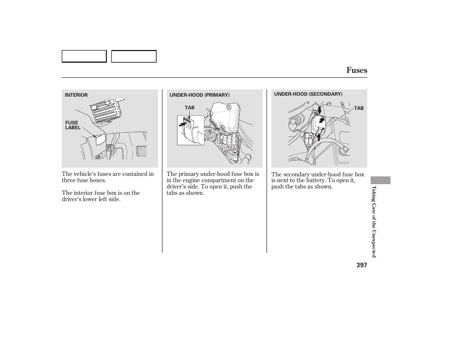 Fuses | Acura 2007 RDX - Owner's Manual User Manual | Page 401 / 442
