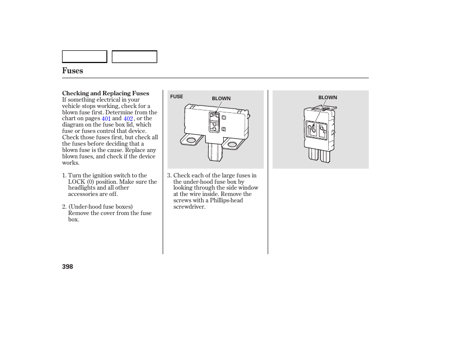 Fuses | Acura 2007 RDX - Owner's Manual User Manual | Page 402 / 442