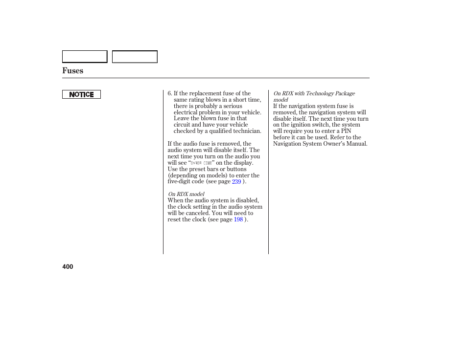 Fuses | Acura 2007 RDX - Owner's Manual User Manual | Page 404 / 442