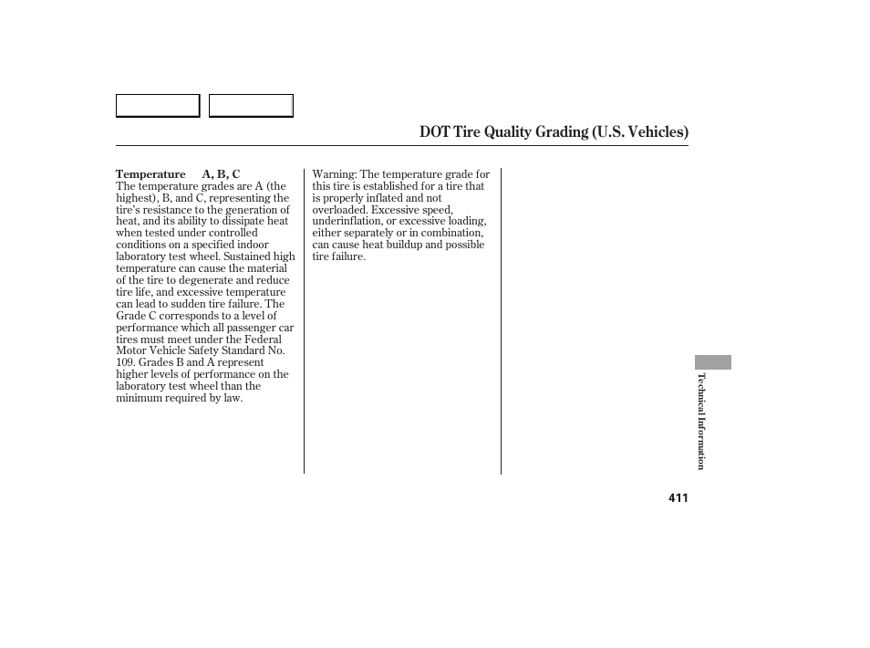 Dot tire quality grading (u.s. vehicles) | Acura 2007 RDX - Owner's Manual User Manual | Page 415 / 442