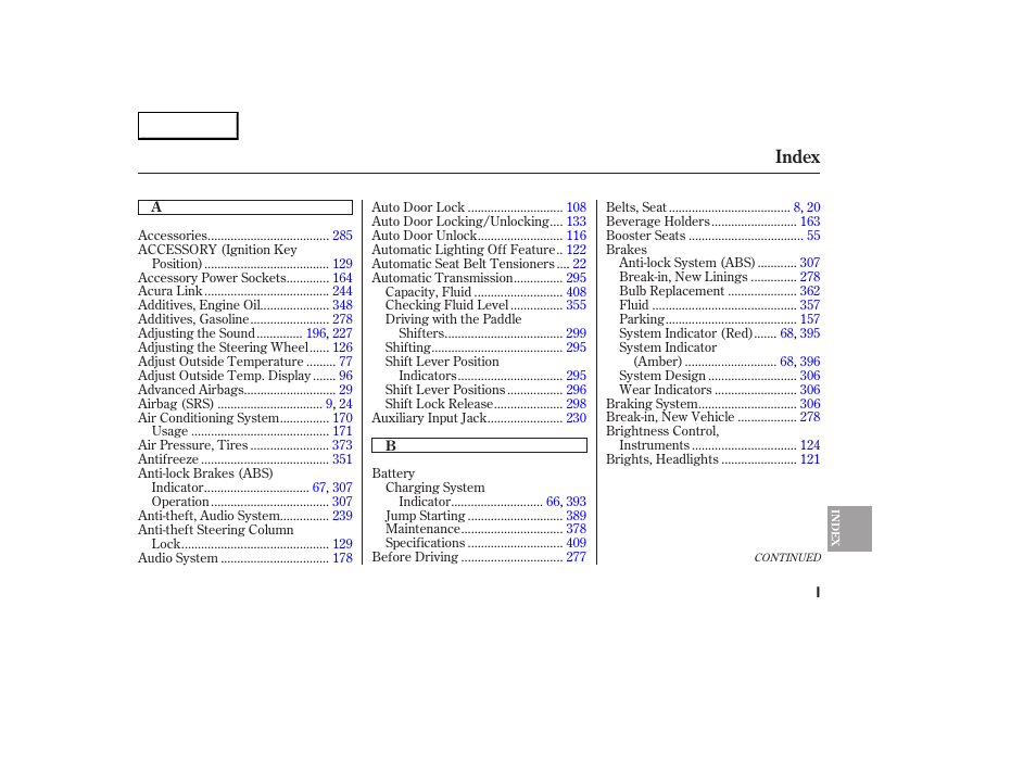 Index | Acura 2007 RDX - Owner's Manual User Manual | Page 431 / 442