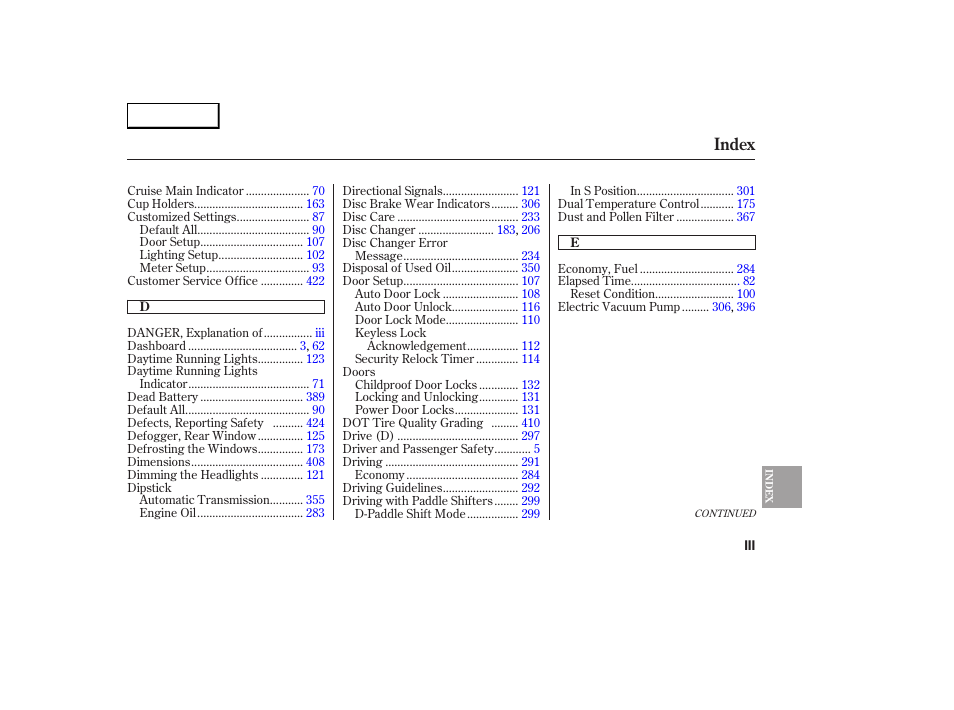 Index | Acura 2007 RDX - Owner's Manual User Manual | Page 433 / 442