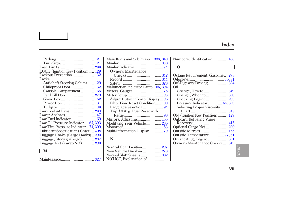Index | Acura 2007 RDX - Owner's Manual User Manual | Page 437 / 442