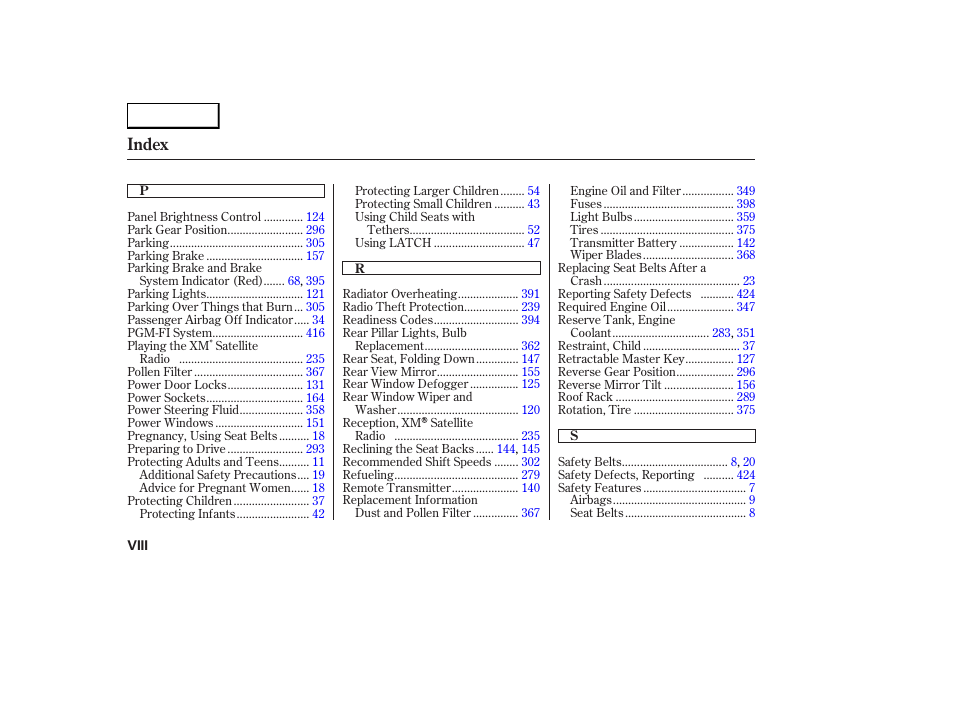 Index | Acura 2007 RDX - Owner's Manual User Manual | Page 438 / 442