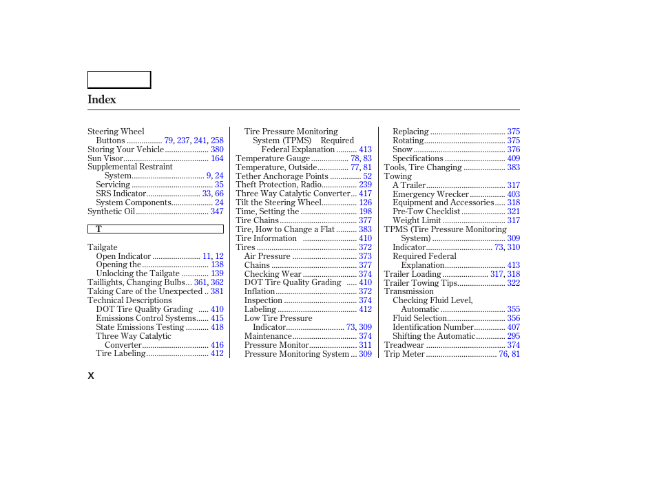 Index | Acura 2007 RDX - Owner's Manual User Manual | Page 440 / 442