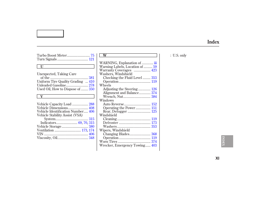 Index | Acura 2007 RDX - Owner's Manual User Manual | Page 441 / 442