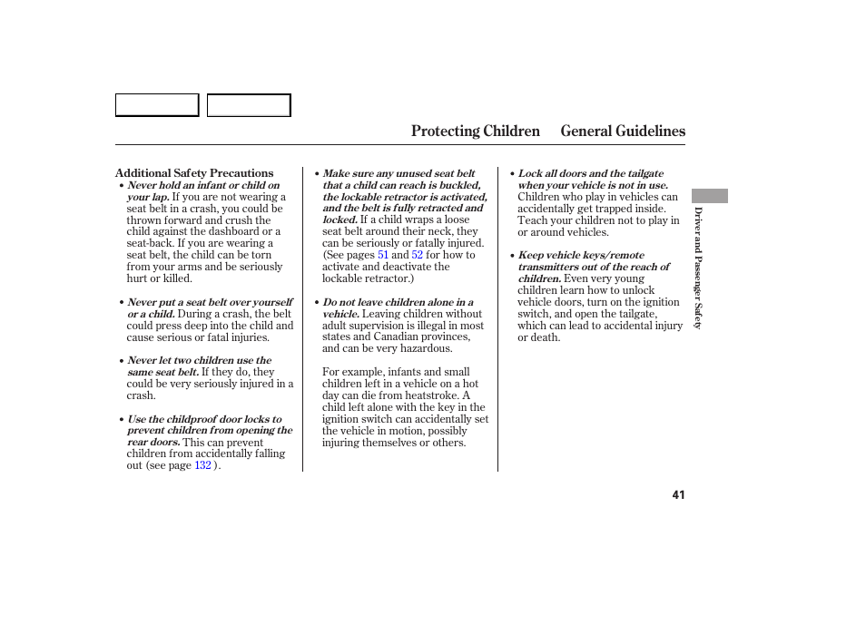 Protecting children general guidelines | Acura 2007 RDX - Owner's Manual User Manual | Page 45 / 442