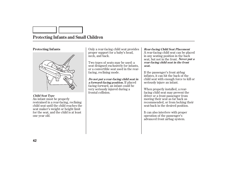 Protecting infants and small children | Acura 2007 RDX - Owner's Manual User Manual | Page 46 / 442