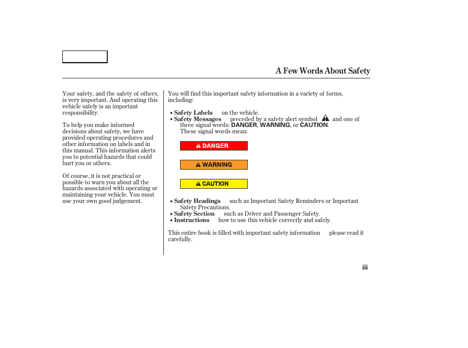 A few words about safety | Acura 2007 RDX - Owner's Manual User Manual | Page 5 / 442