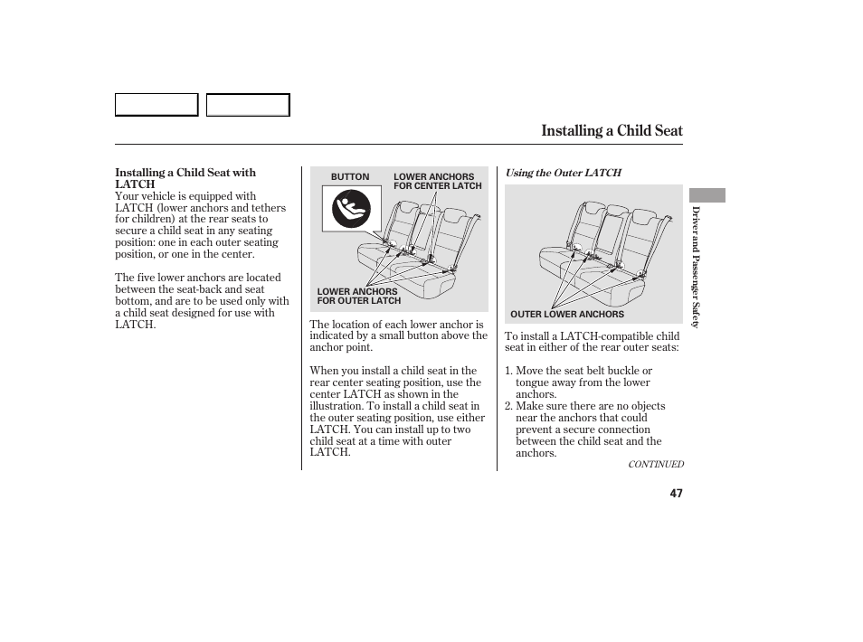 Installing a child seat | Acura 2007 RDX - Owner's Manual User Manual | Page 51 / 442