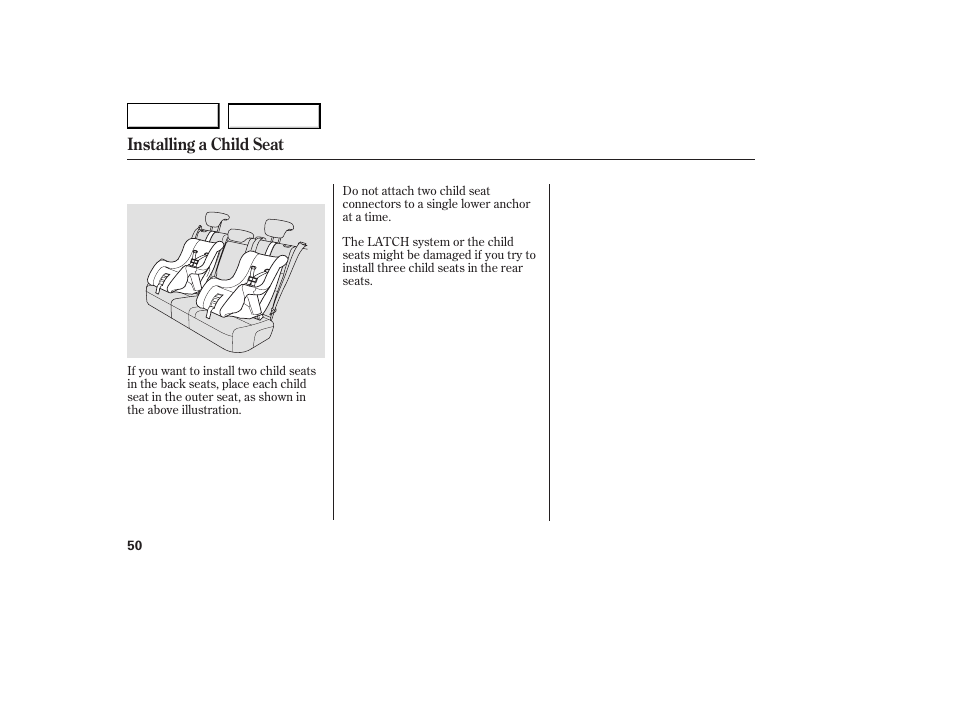 Installing a child seat | Acura 2007 RDX - Owner's Manual User Manual | Page 54 / 442