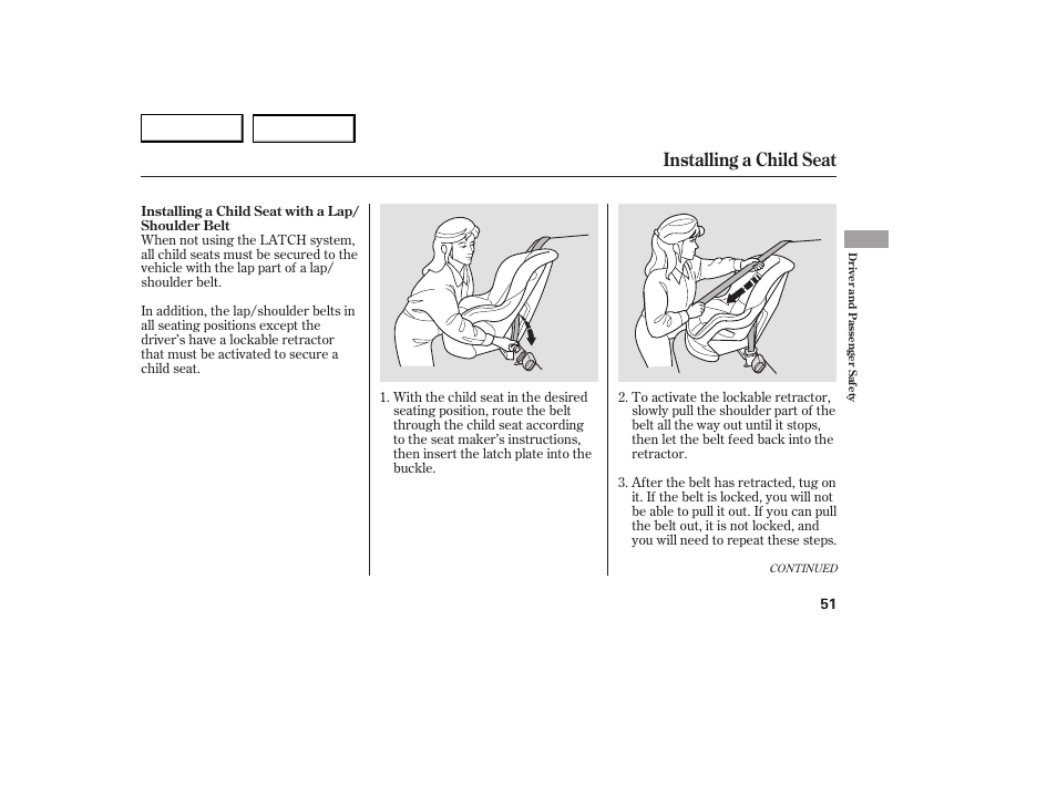 Installing a child seat | Acura 2007 RDX - Owner's Manual User Manual | Page 55 / 442