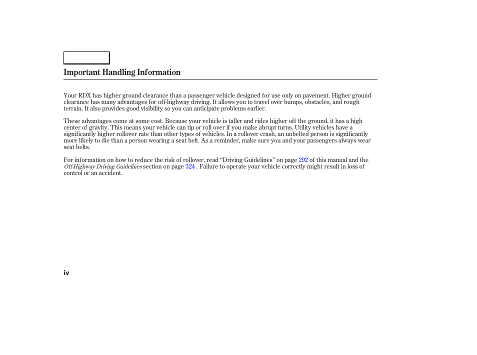 Important handling information | Acura 2007 RDX - Owner's Manual User Manual | Page 6 / 442