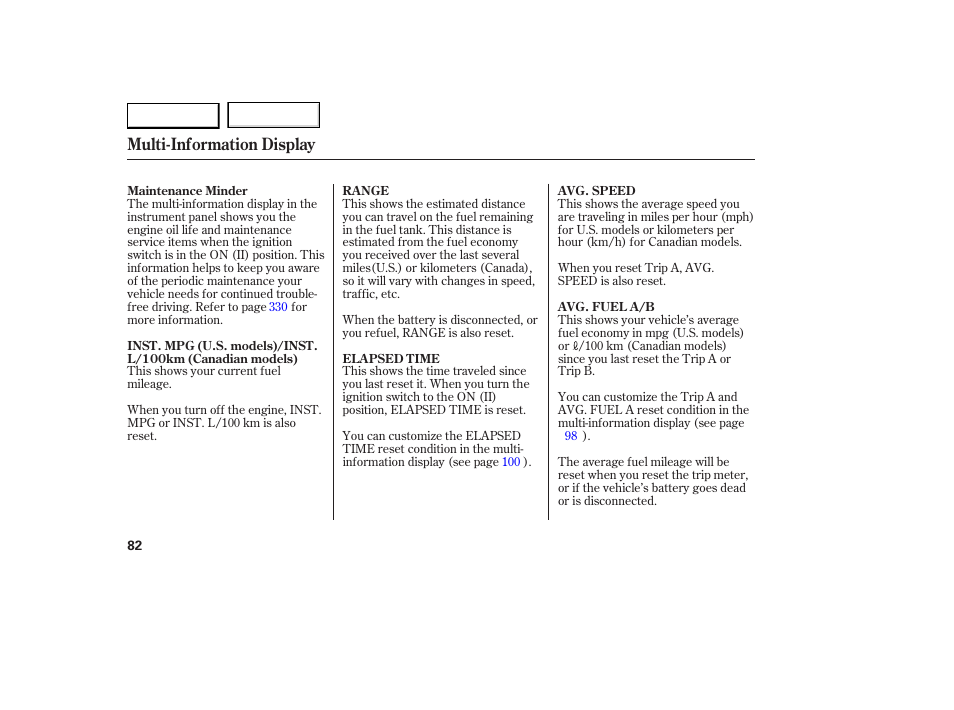 Multi-information display | Acura 2007 RDX - Owner's Manual User Manual | Page 86 / 442