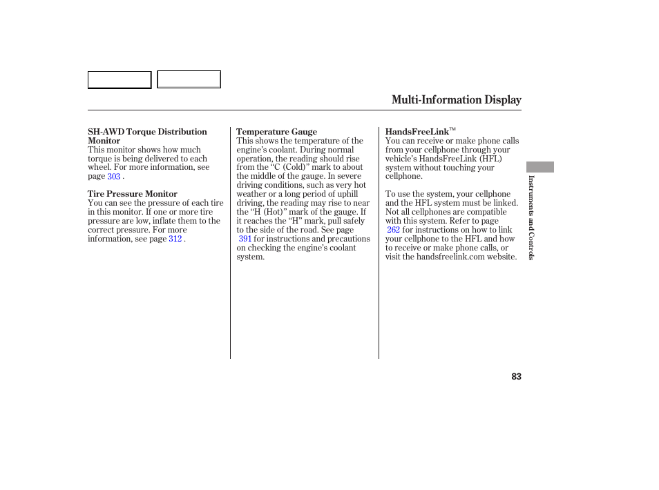 Multi-information display | Acura 2007 RDX - Owner's Manual User Manual | Page 87 / 442