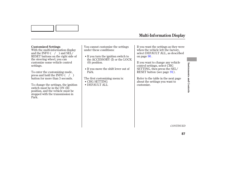 Multi-information display | Acura 2007 RDX - Owner's Manual User Manual | Page 91 / 442