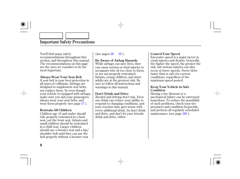 Important safety precautions | Acura 2007 RL - Owner's Manual User Manual | Page 10 / 491