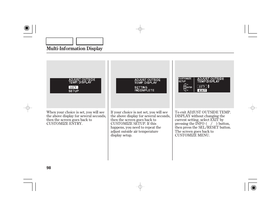 Multi-information display | Acura 2007 RL - Owner's Manual User Manual | Page 100 / 491
