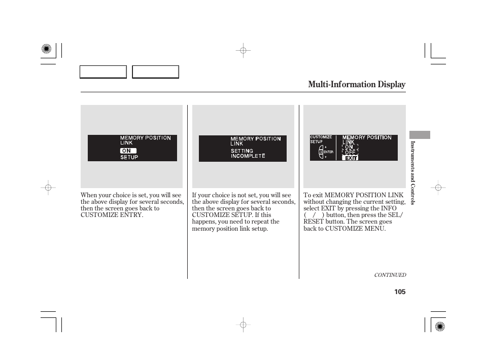 Multi-information display | Acura 2007 RL - Owner's Manual User Manual | Page 107 / 491