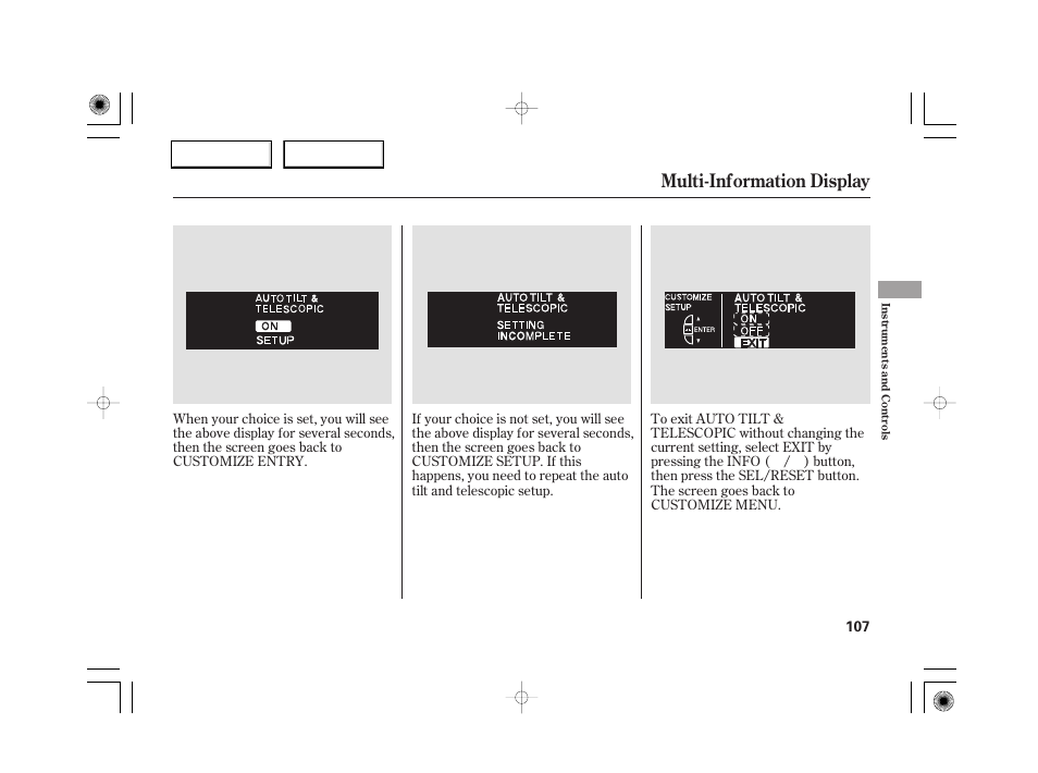 Multi-information display | Acura 2007 RL - Owner's Manual User Manual | Page 109 / 491