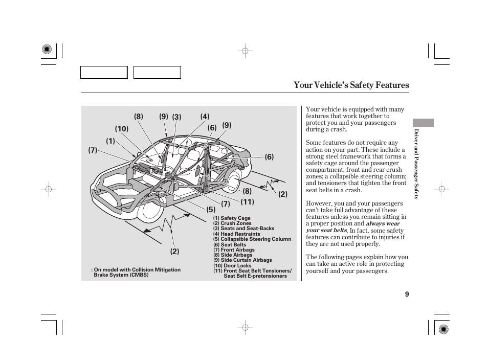 Your vehicle’s safety features | Acura 2007 RL - Owner's Manual User Manual | Page 11 / 491