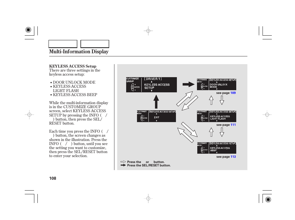 Multi-information display | Acura 2007 RL - Owner's Manual User Manual | Page 110 / 491