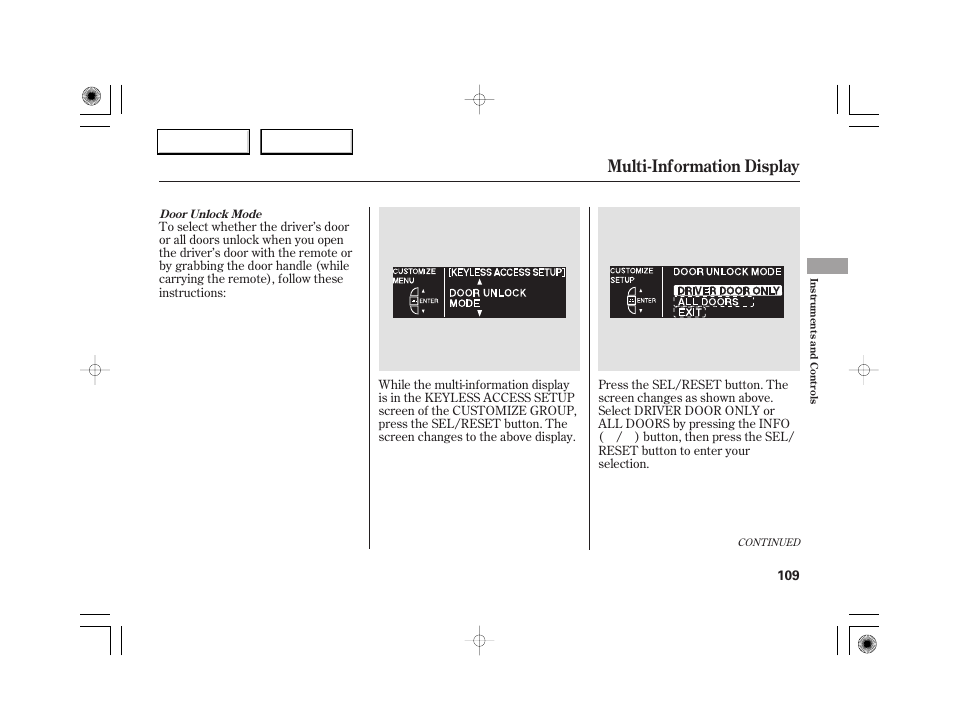 Multi-information display | Acura 2007 RL - Owner's Manual User Manual | Page 111 / 491