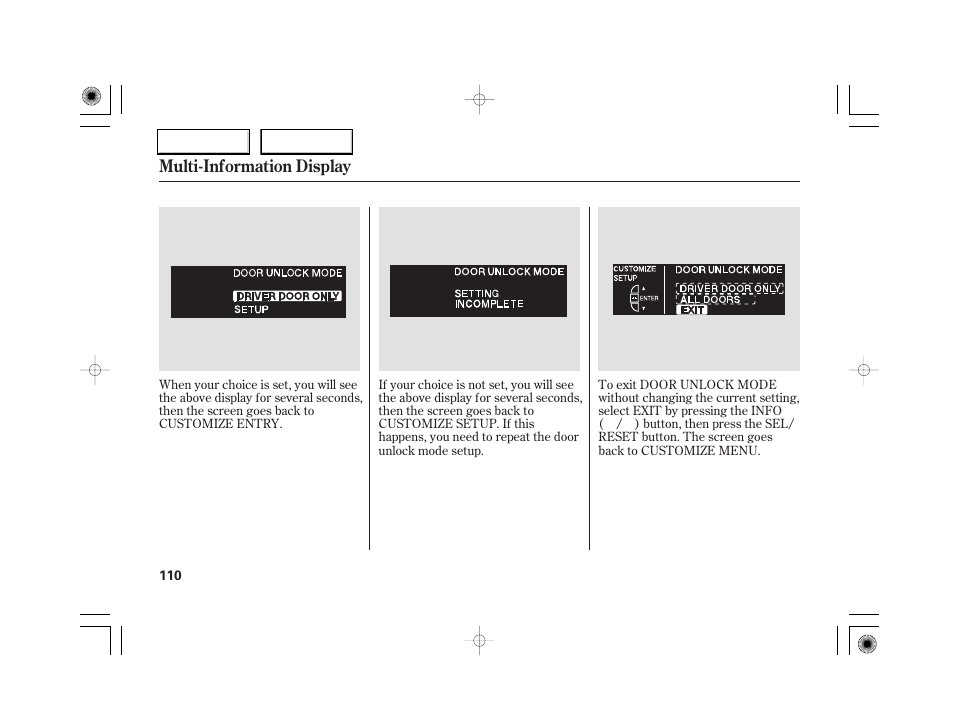Multi-information display | Acura 2007 RL - Owner's Manual User Manual | Page 112 / 491