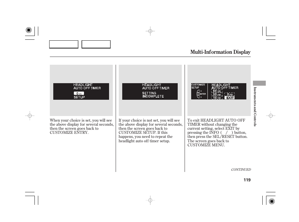 Multi-information display | Acura 2007 RL - Owner's Manual User Manual | Page 121 / 491