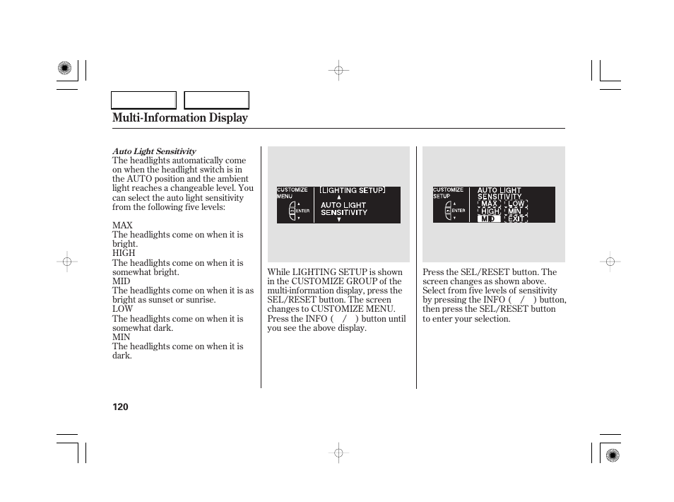 Multi-information display | Acura 2007 RL - Owner's Manual User Manual | Page 122 / 491